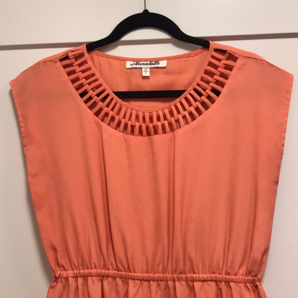 Annabella Orange Mini Dress with Textured Neckline - Picture 2 of 2
